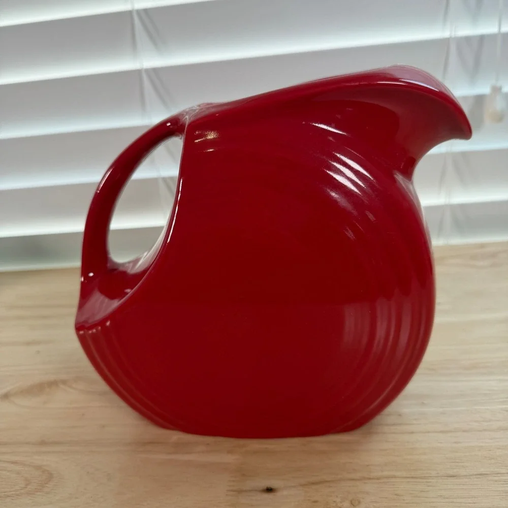 Vintage Fiesta Scarlet Red Glazed Ceramic Dishwasher Safe Large Disk Pitcher